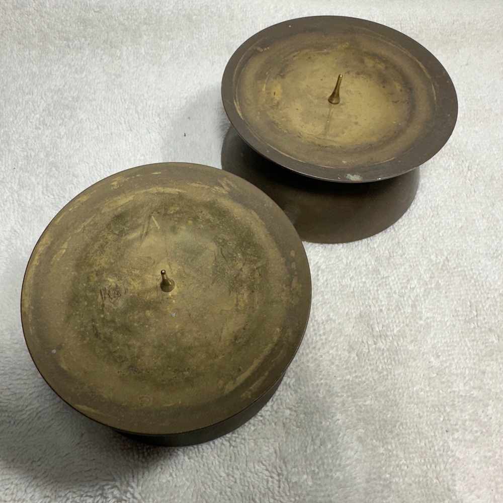 Brass Candle Holders Set of 2 Vintage Patina with Felt bottoms 2" tall ~4" width